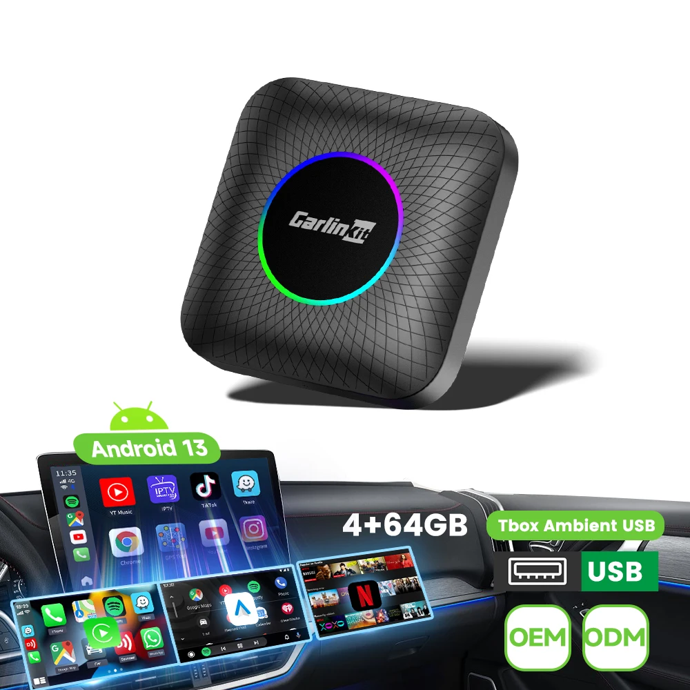 Multimedia Tbox Ambient Usb Carplay 64Gb Carlinkit Wireless Car Play Android 13 Wirelessly Bluetooth Keyboard 3In1 Ai Box