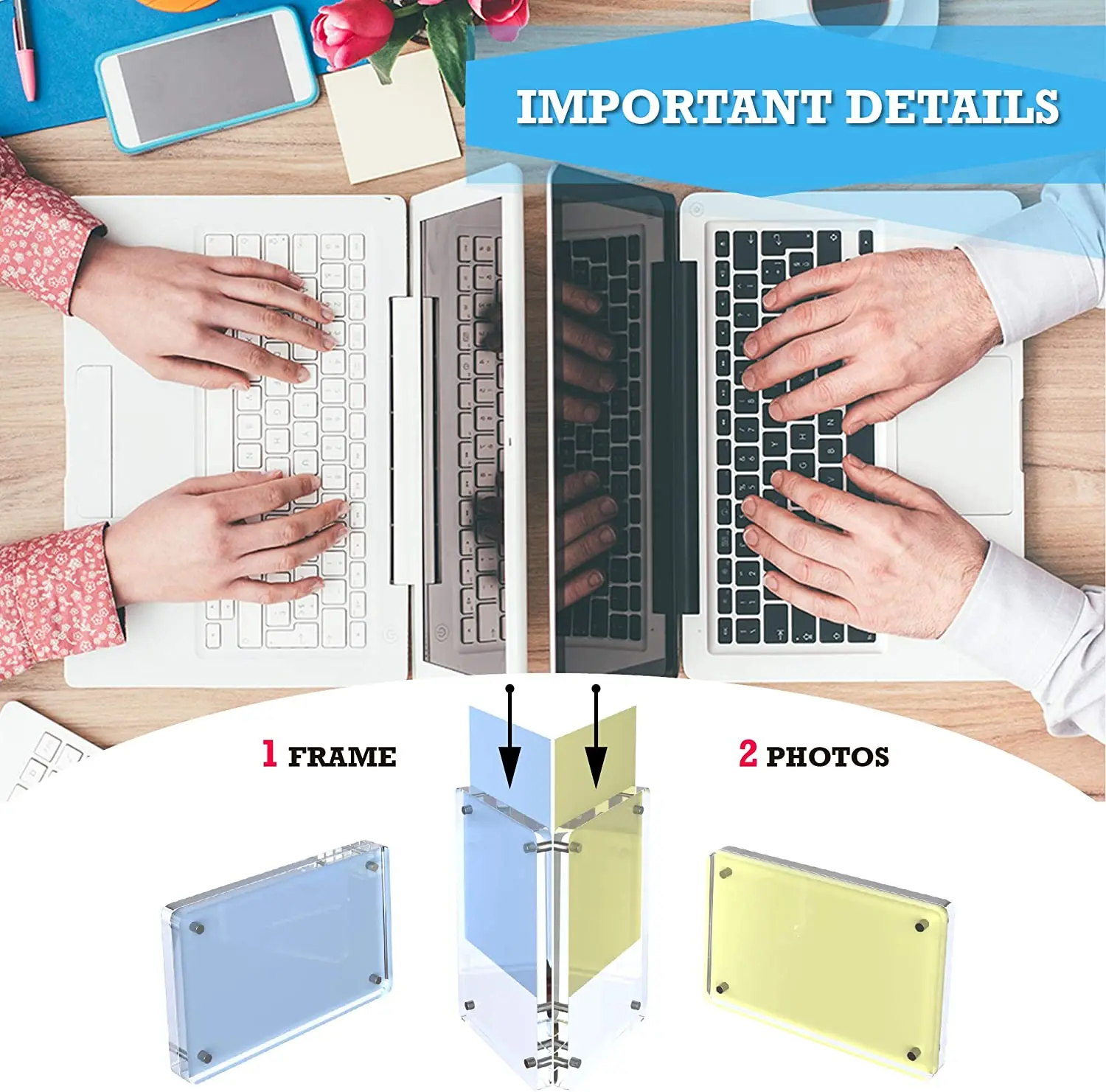 Double Sided Frameless Picture Frame Clear Acrylic Block Frame Custom Wholesale Magnetic Acrylic Photo Frames Stainless Steel