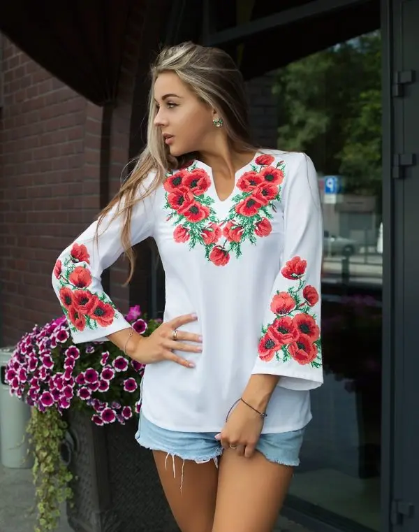 Women clothes New Design High Quality Cotton White Shirt Custom Embroidered Women Blouse