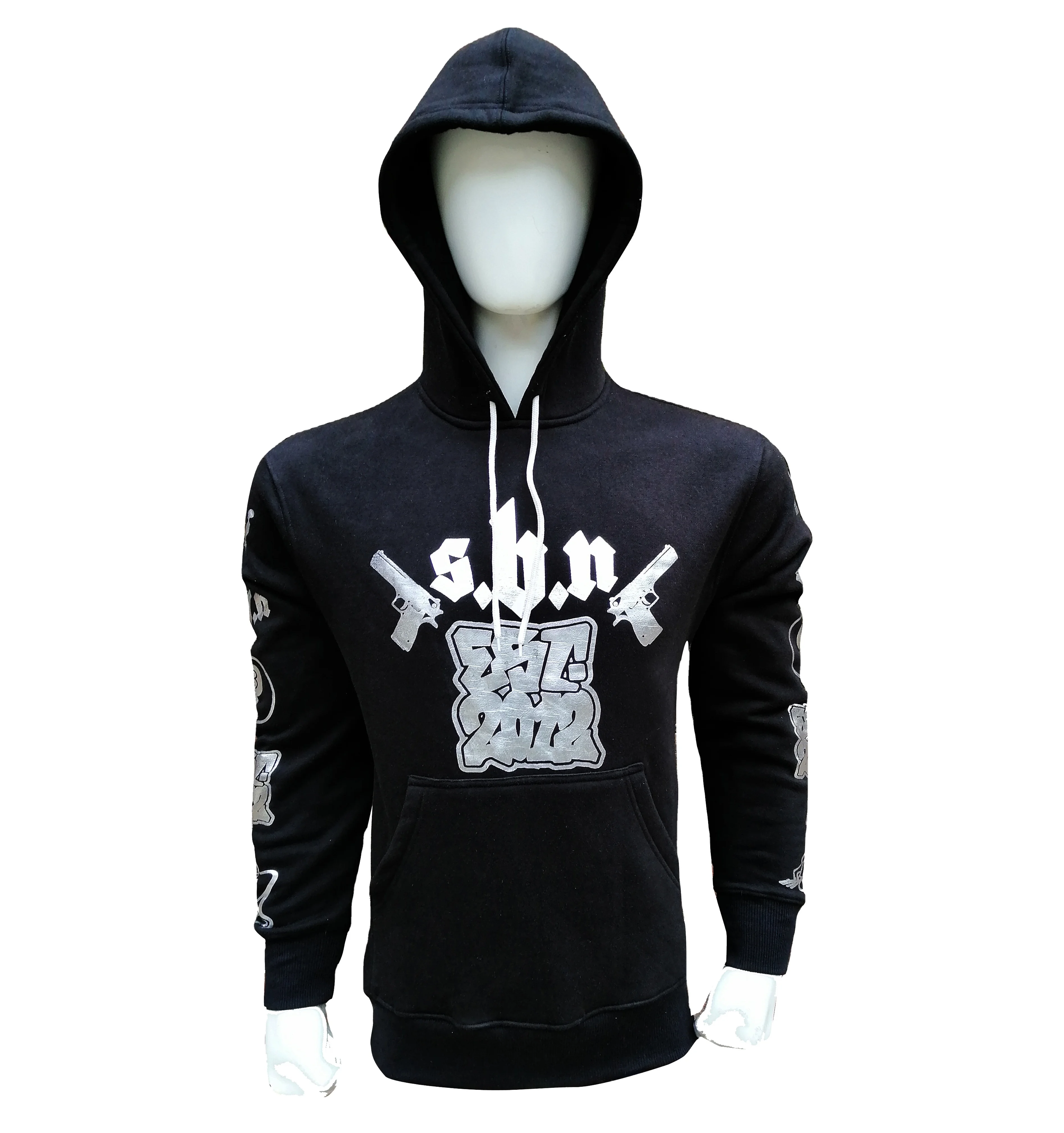 Sparkle Silver Foil Print Pullover Hoodies for Men Breathable Shiny Styles Logo Printing Black Plus Size Fashion Sweatshirts