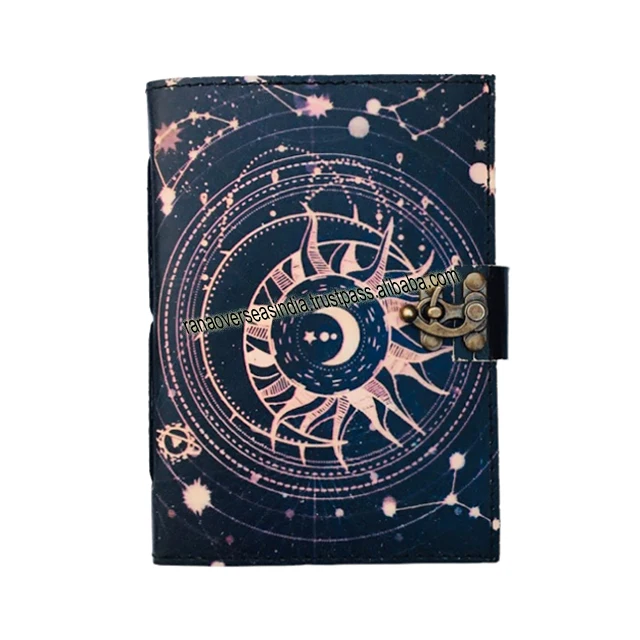 Высокое качество Лидер продаж записная книжка дневник ручной работы кожаный журнал с рисунком Солнца и Луны лучший подарок для Него ее