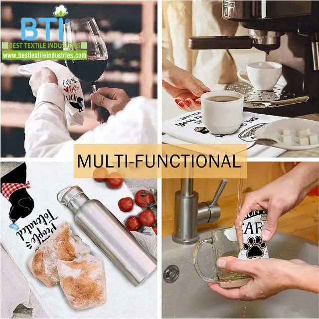 BTI Wholesale Factory Custom Design 100% Cotton Printed Kitchen Towels Tea Towels Super Absorbent