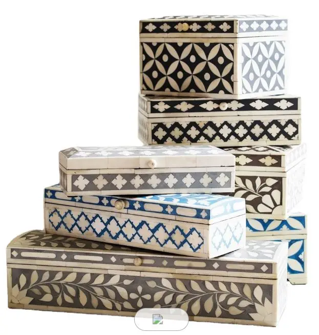 Wooden Brown Bone Inlay New Design Decorative Jewellery Box Black Bone Inlay Best Quality Jewellery Storage Unit Black Gifts