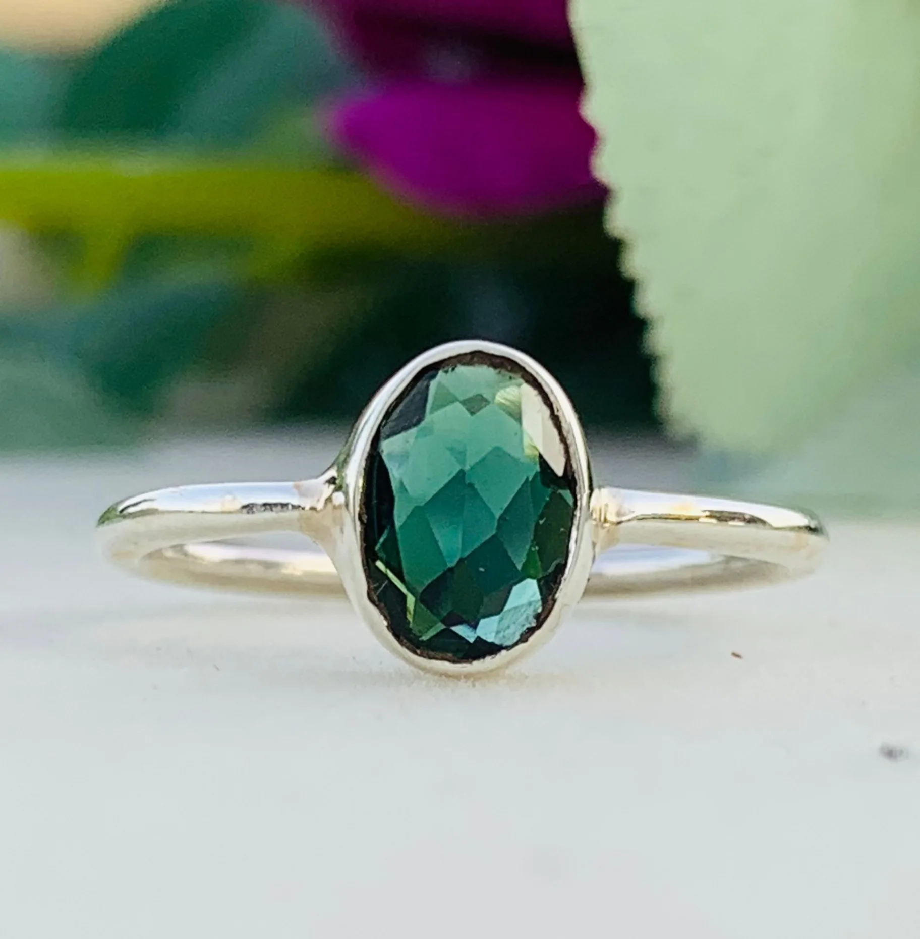 Natural Green Tourmaline Silver Ring Green Tourmaline Silver Statement Ring  Handmade Silver Boho Ring
