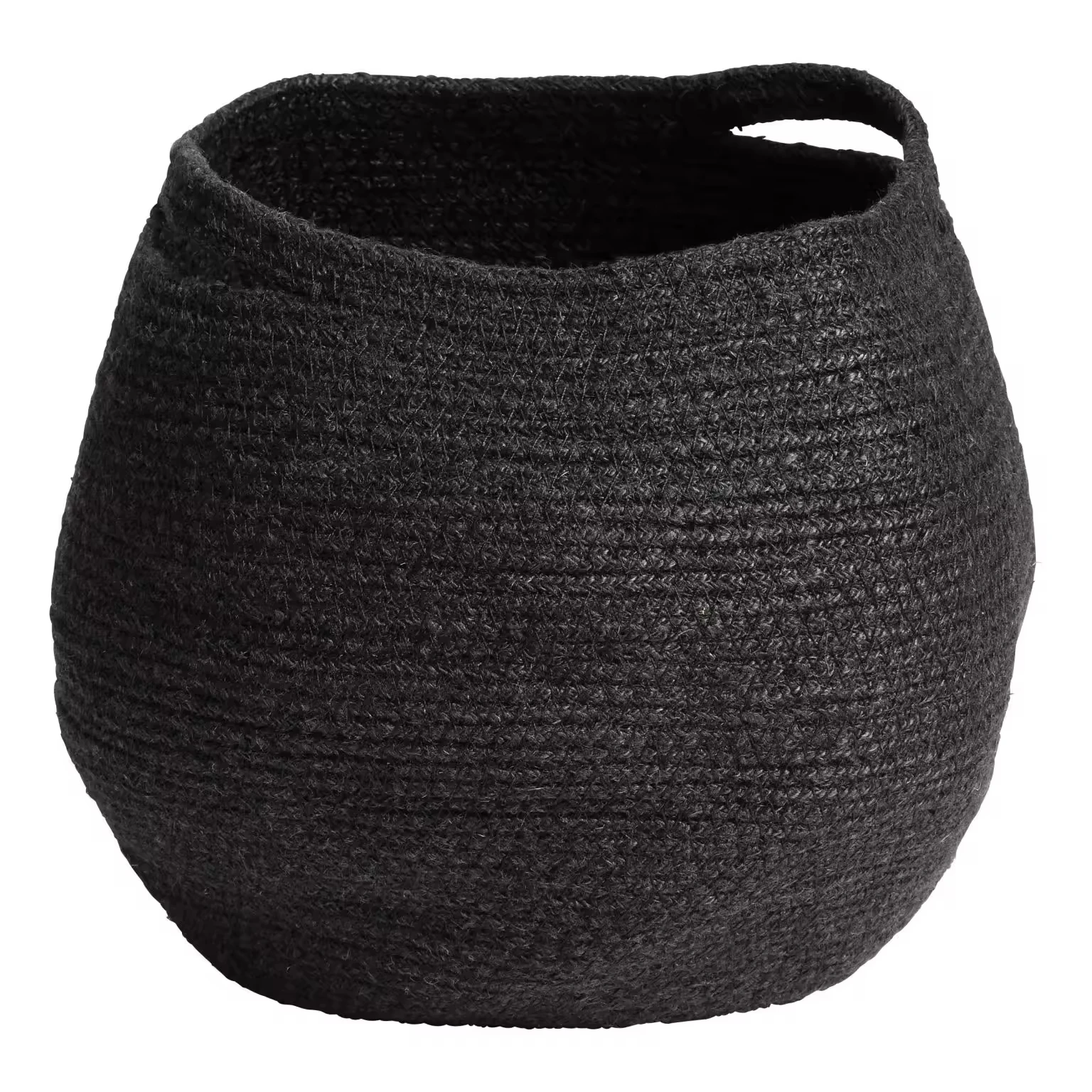 Small jute storage basket with two handles