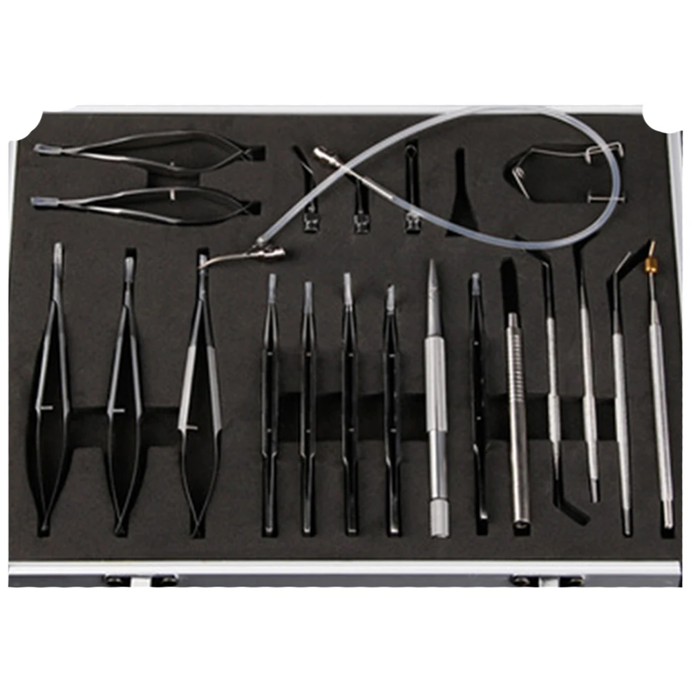 21PCS OPHTHALMIC CATARACT SET EYE MICRO SURGERY WITH STERILIZATION TRAY BOX CASE CE ISO APPROVED