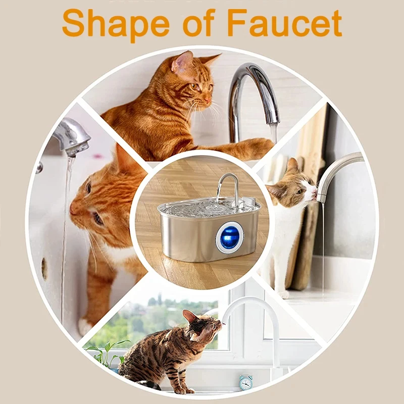 3.2L Stainless Steel Cat Fountain with Water Level Window USB Charging Sensor Pet Water Fountain Cat Dog Water Dispenser for Cat