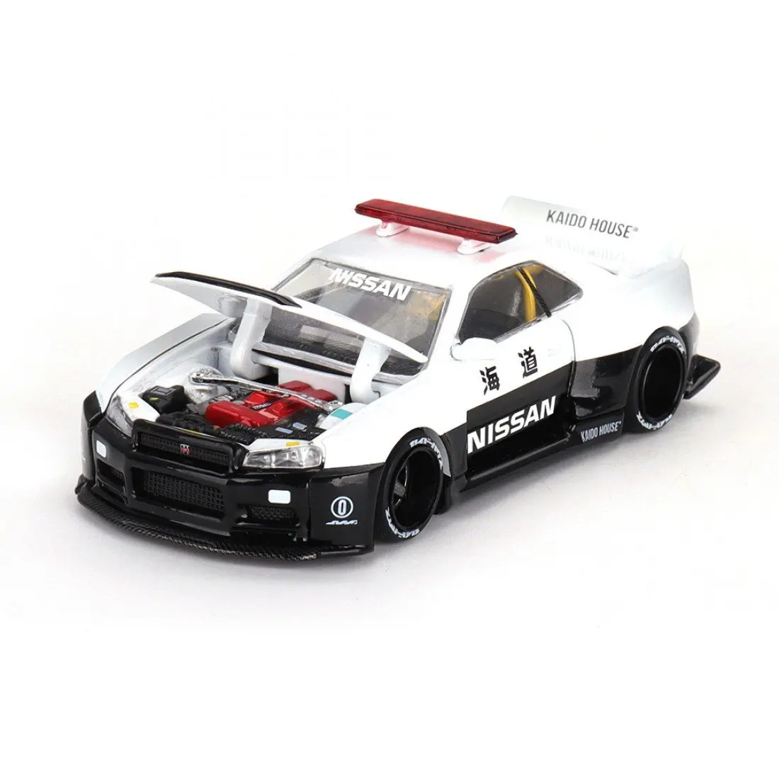 Mini GT x Kaido House KHMG120 1/64 Nissan Skyline GT-R R34 Kaido Works V2 Aero Police Diecast Scale Model Car