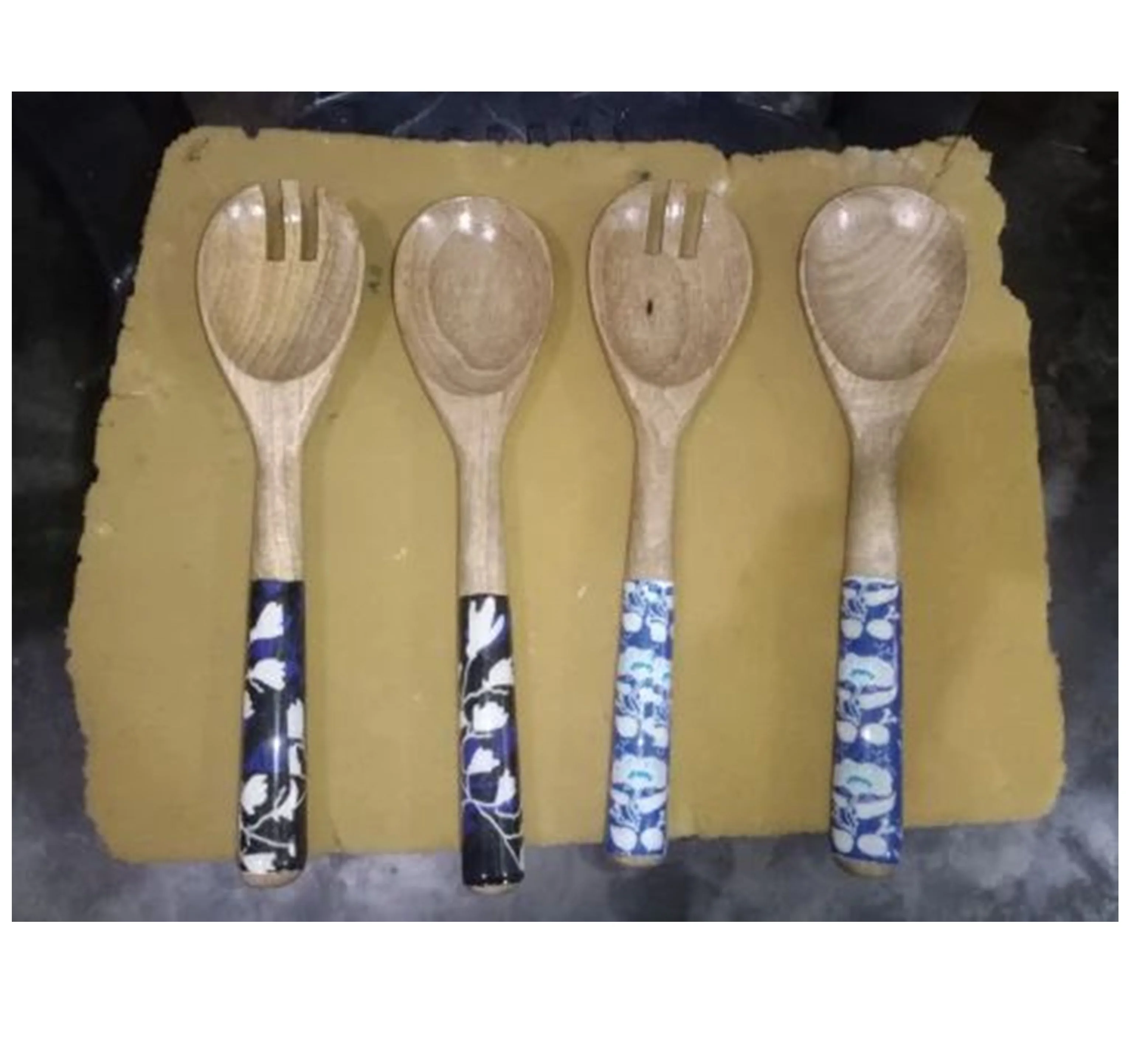 Премиум польские Современные Натуральные Деревянные антипригарные кухонные принадлежности ручной работы 2 деревянные набор ложка сделано в Индии