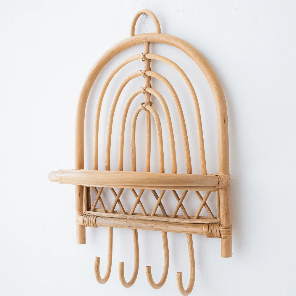 Newest design hot sale rattan wall hanging shelf decor natural color made in Vietnam