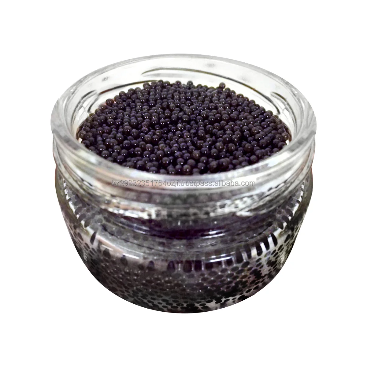Gourmet farm-raised sterlet granular caviar packaged in glass jar from fishfarm