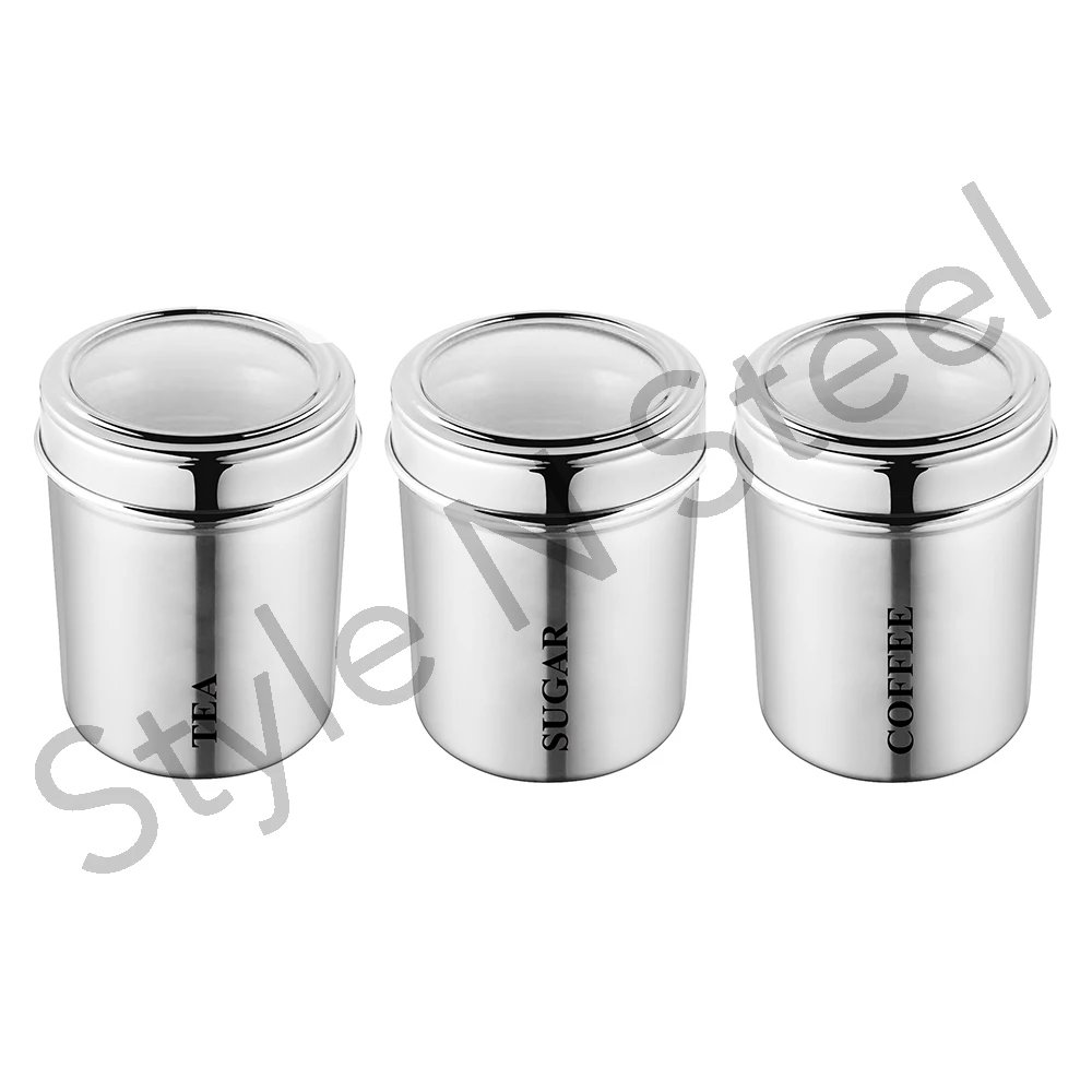 Storage Canister Rim See Thru Canister Set 3pcs Metal Kitchen Food Potato And Onion Storage Stainless Steel