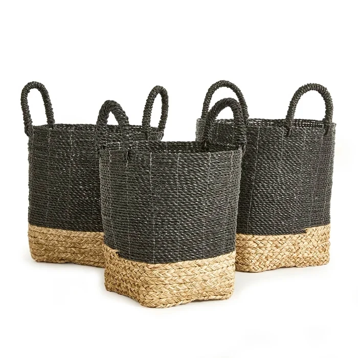 New Arrival Customized Seagrass Water Hyacinth Woven Baskets with Handles Decorative Pot Planters and Clothing Laundry Hamper