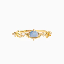 Korean designed finger jewelry 18k brass gold plated blue planet zircon ins fashion charm thin ring for woman