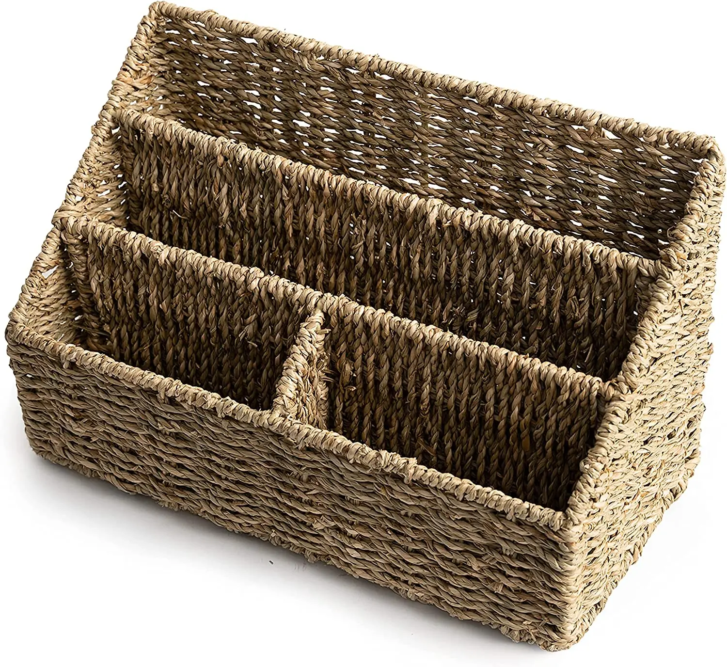 Wall-Mounted Wood Jute Storage Rack Decorative Hanging Basket for Kitchen Use As Magazine Organizer or Pen Holder