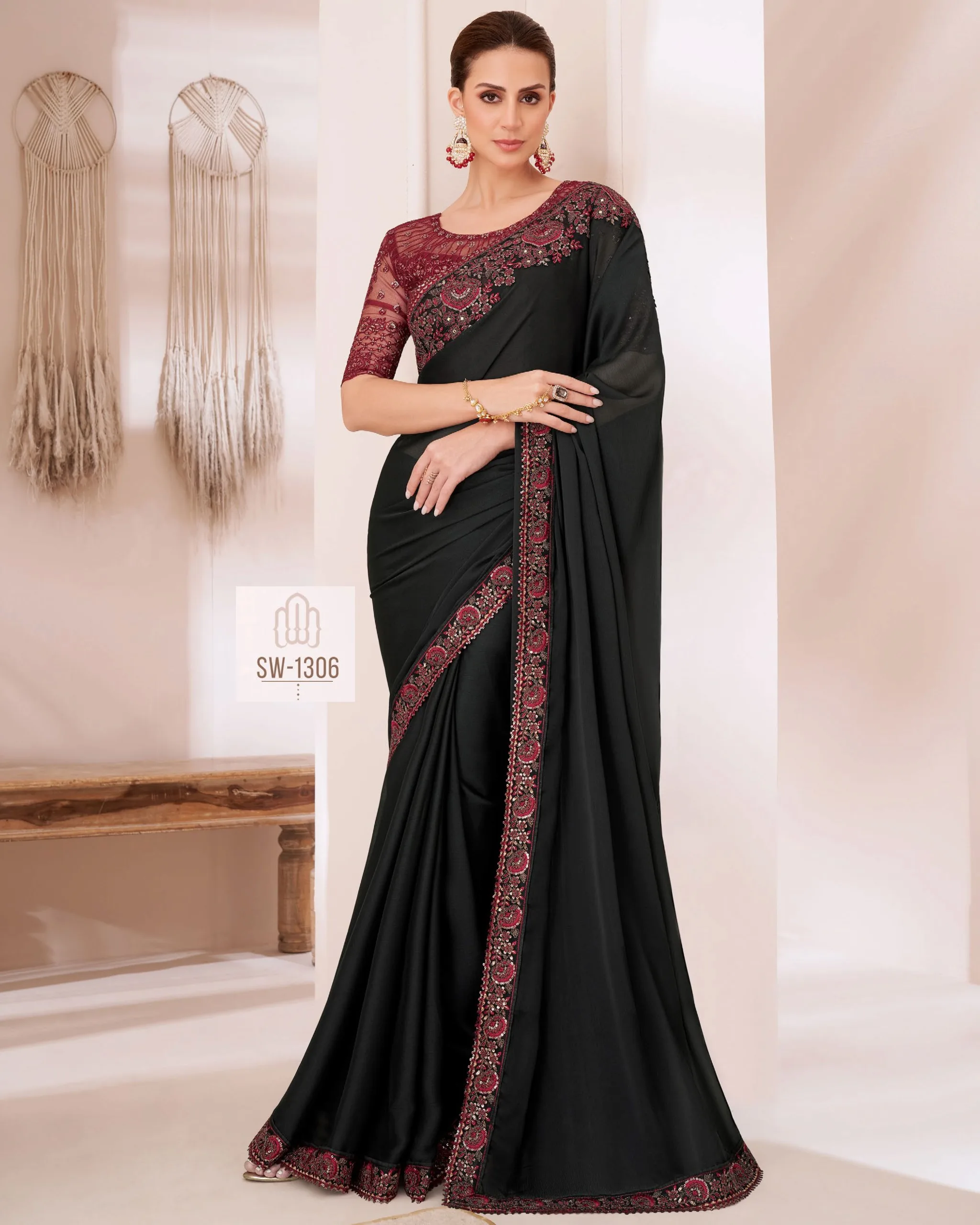 Best Selling Beautiful Saree Modern Design Fancy Silk Chiffon Saree For Festival, Wedding And Party Wear