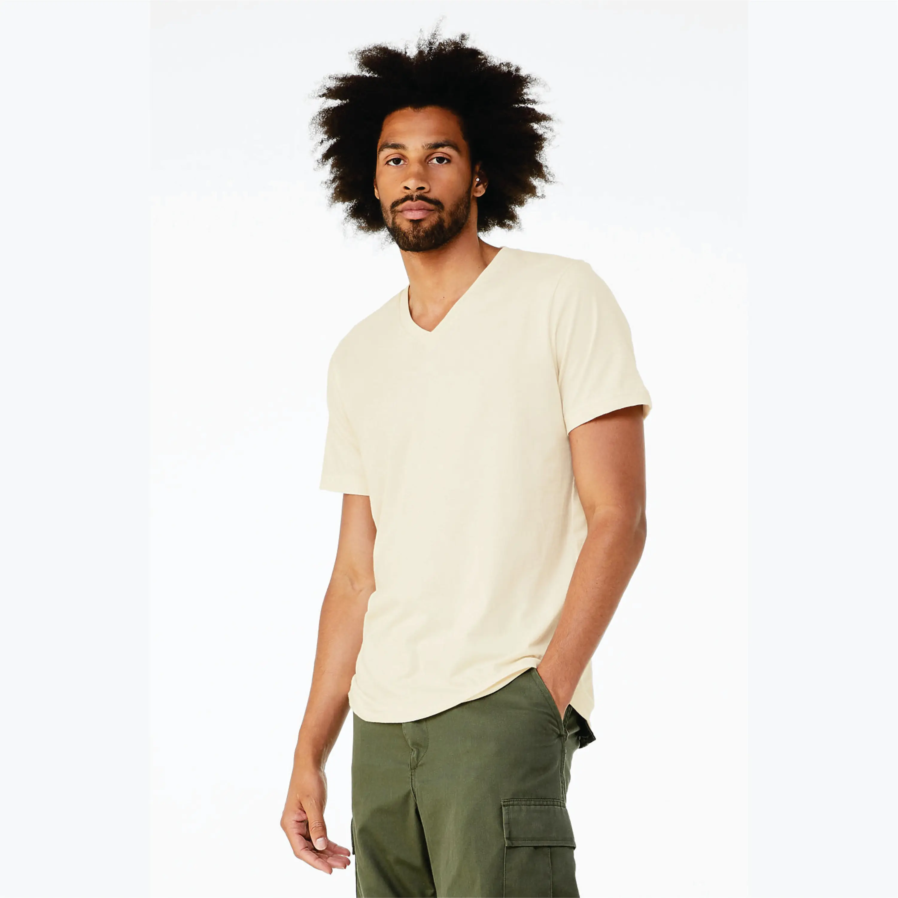 100% Airlume Combed and Ring Spun Cotton 32 Single 4.2 oz Natural Essential Unisex Jersey Short Sleeve V-Neck T-Shirt