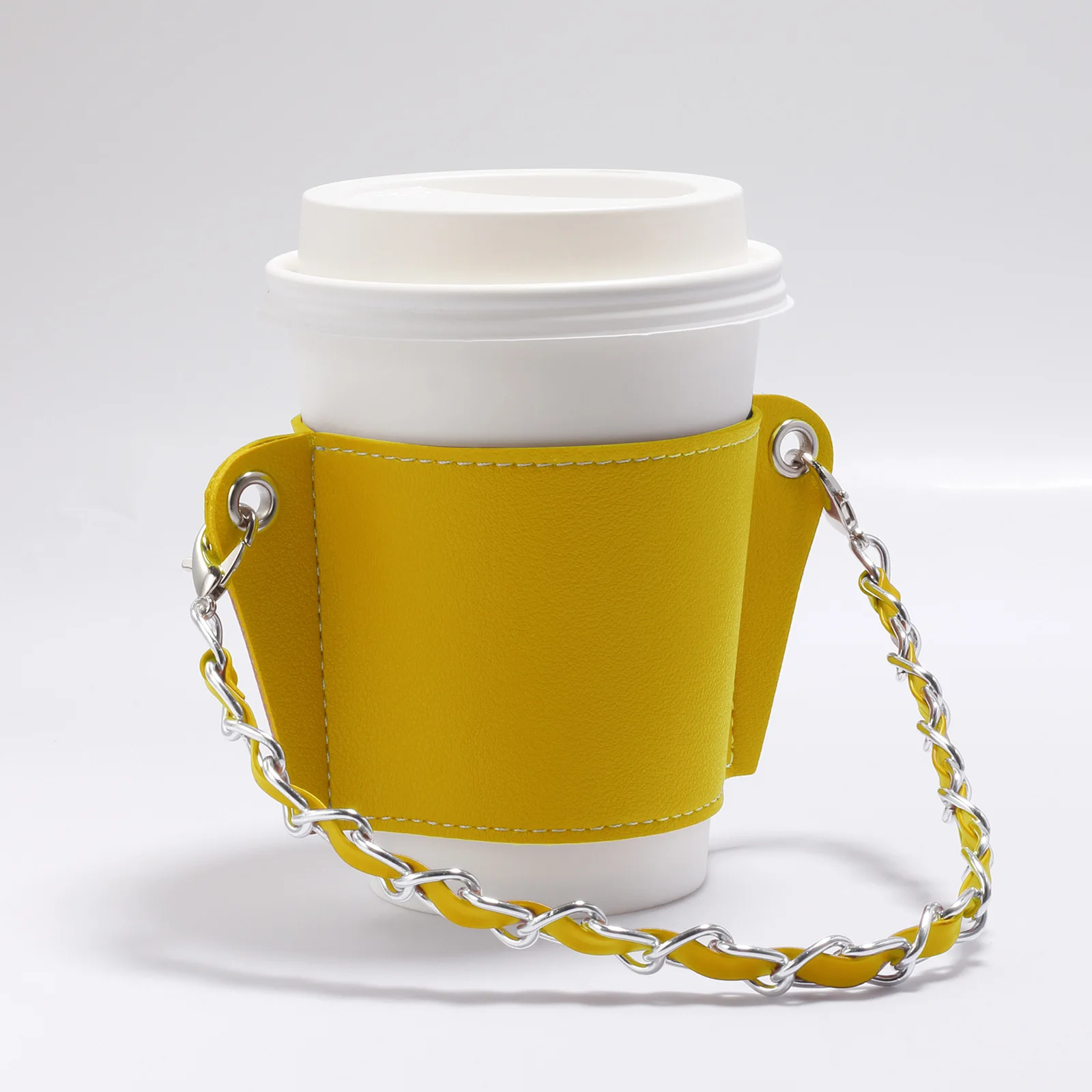 Hot Selling Product Leather Tea Cup Sleeve With Chain Handle Bubble Tea Cup Holder Coffee Cup Sleeve Cover