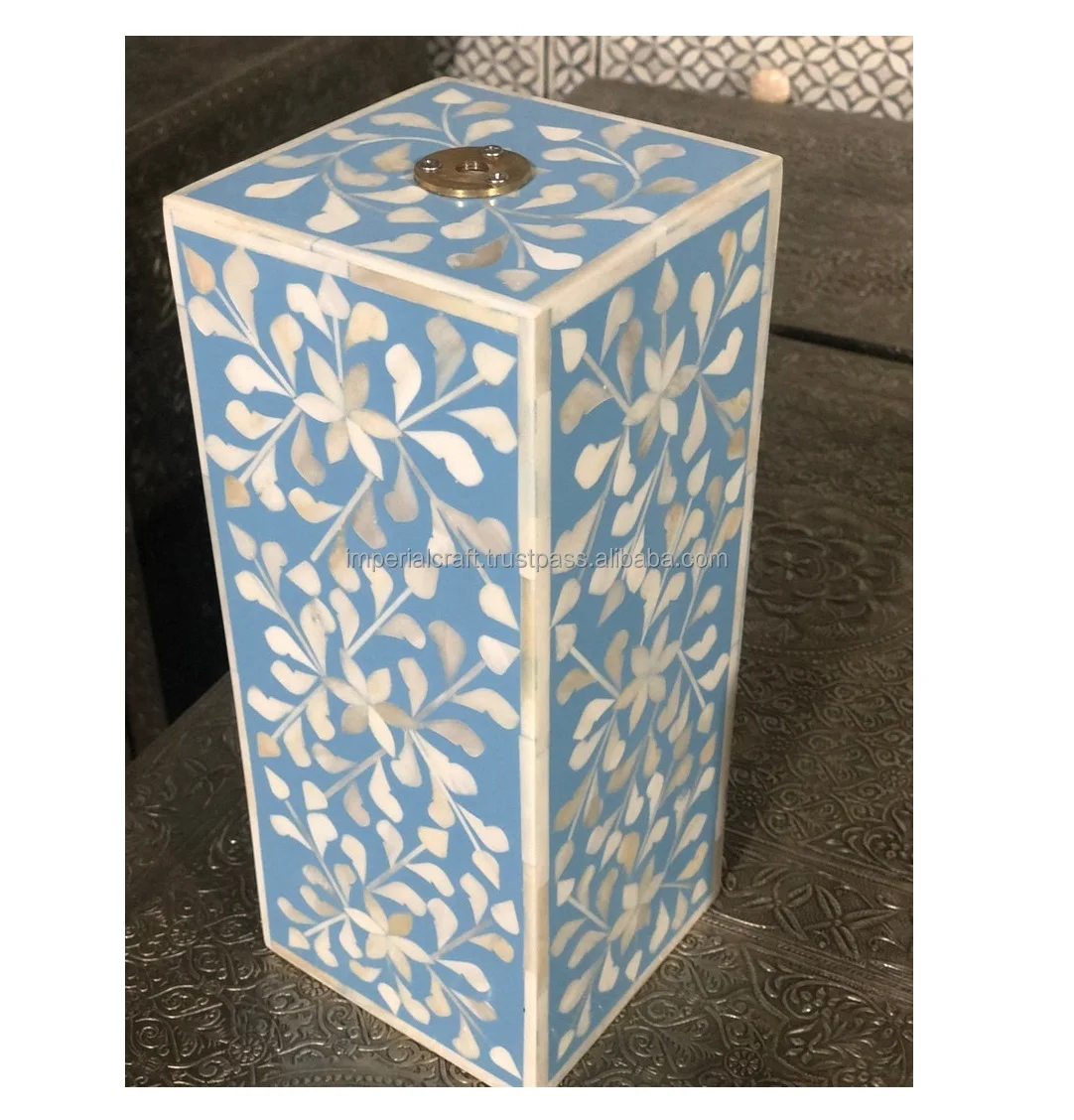 new hot selling bone inlay sky blue table lamp best floral design rectangle lighting lamp for home and hotels
