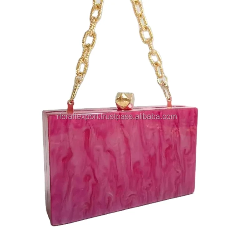 Wholesale Handmade Customized colorful resin work acrylic wedding and parties ladies luxury evening clutch by RF Crafts