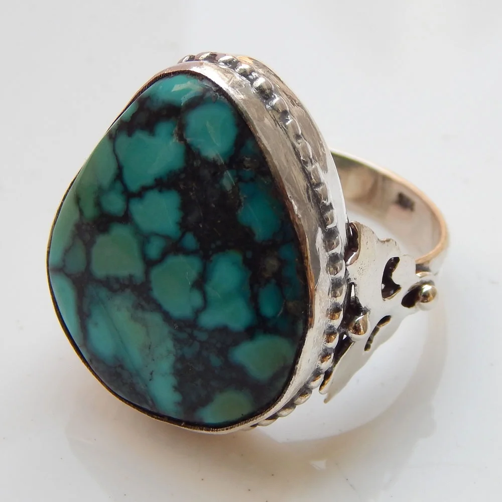 Turquoise FreeForm Granulated Wirework Ring in 925 Solid Sterling Silver Ring Turquoise Gemstone Ring For Woman