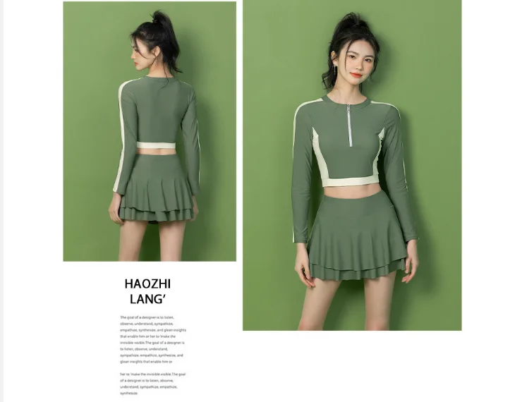 2024 Long-Sleeved Slimming Belly-Covering Swimsuit Conservative Beachwear