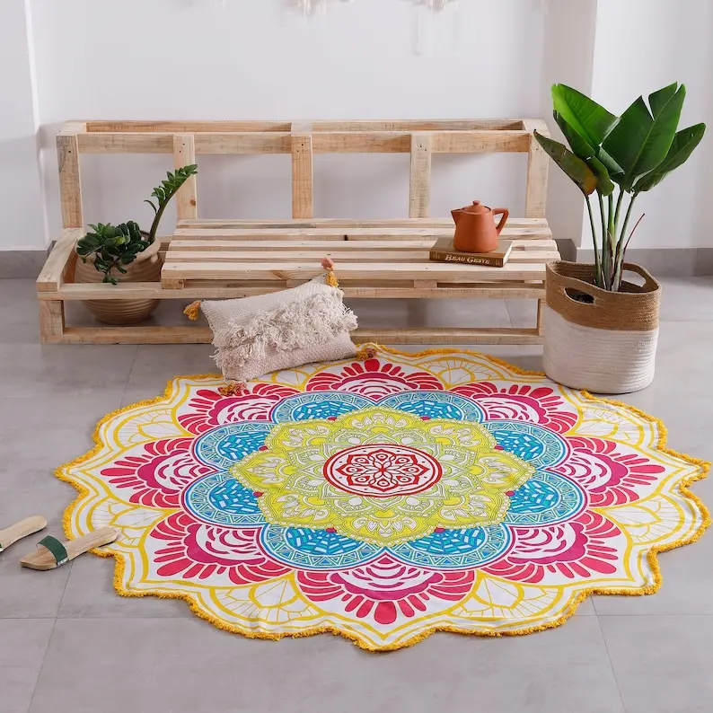 Bohemian Mandala Round Beach Tapestry Hippie Throw Yoga Mat Towel Indian Roundie Wholesale art Round Mandala Yoga Mats Wholesale