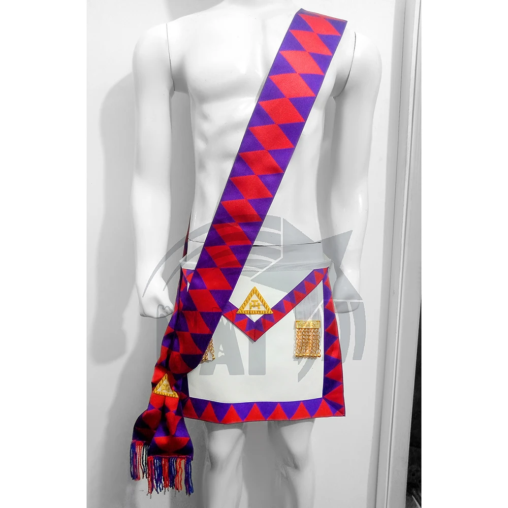 High Quality Masonic Item Regalia Leather Lodge Gold Embroidered Masonic Apron and sash Set fully customized color and design