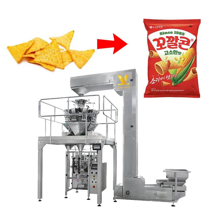 KV Fully automatic packing corn snack chips bag snacks puffed popcorn packaging machine