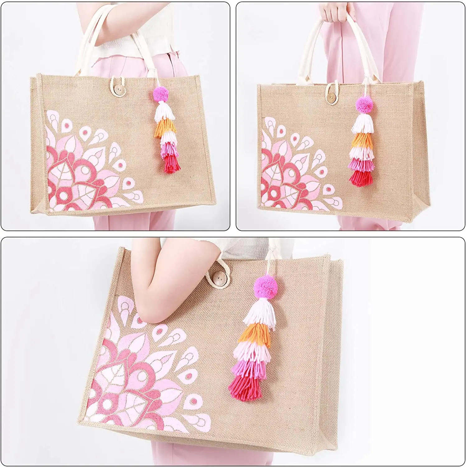 Jute Reusable Grocery Shopping Bag Jute Tote Bags Aesthetic for School, College, Travel, Beach OEM Made In Vietnam
