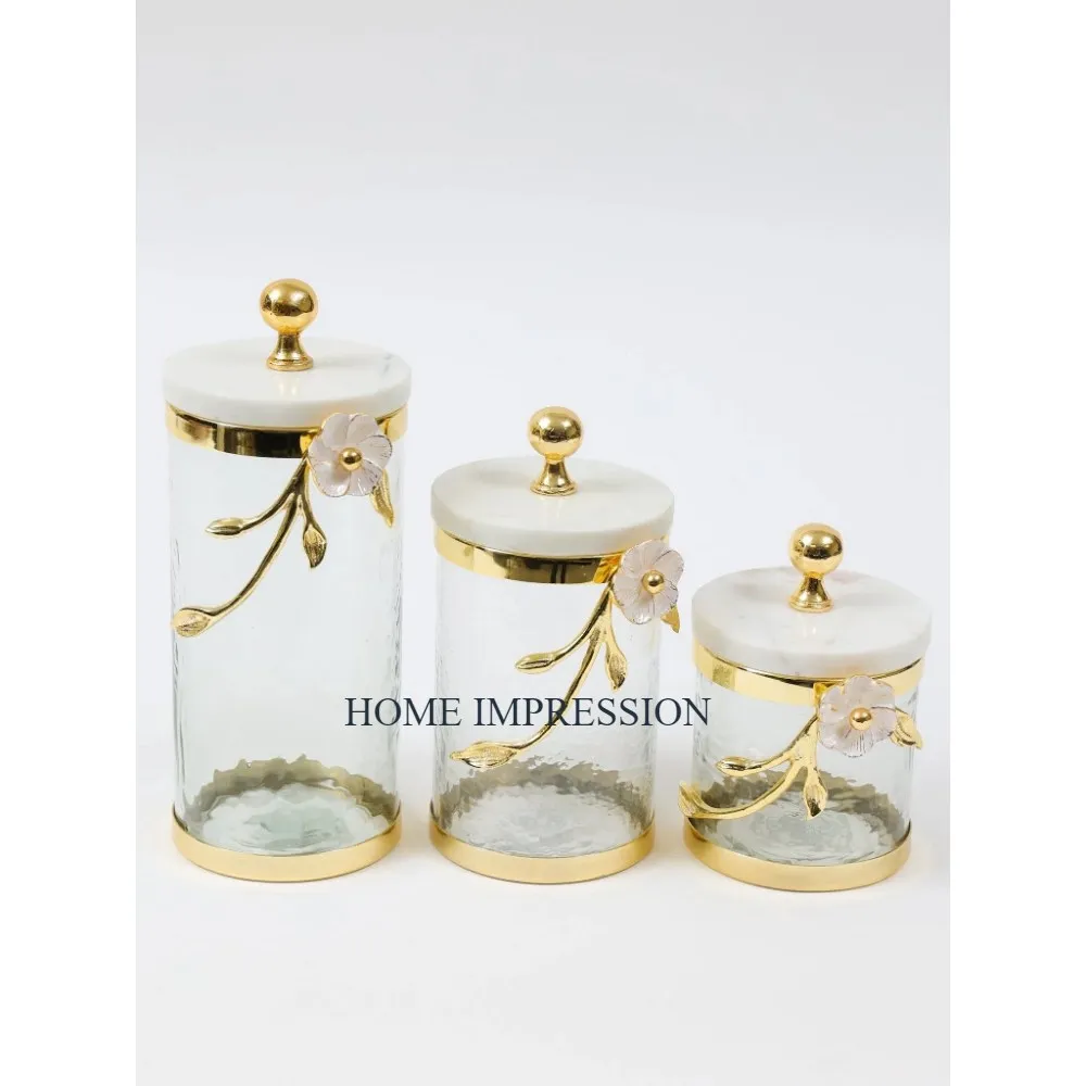 Set Of 3 Different Sizes Kitchen Ware Storage Food Canisters Highest Quality Metal and Glass Restaurant Luxury Jars Containers