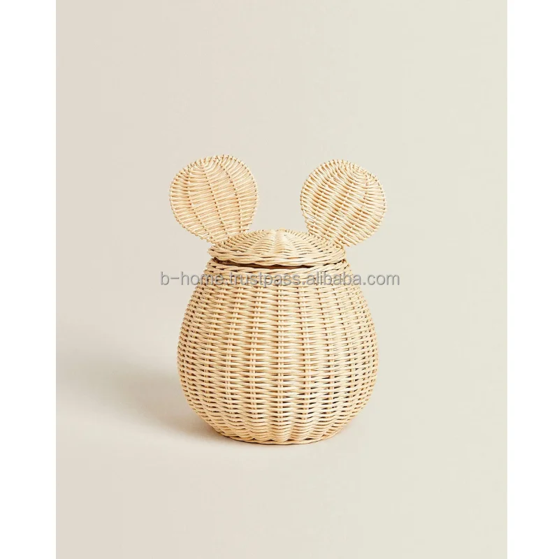 2024 New Arrival Beige Rattan Basket with Unique Design Wicker Material Ear Weave for Kids Made in Vietnam Handicraft