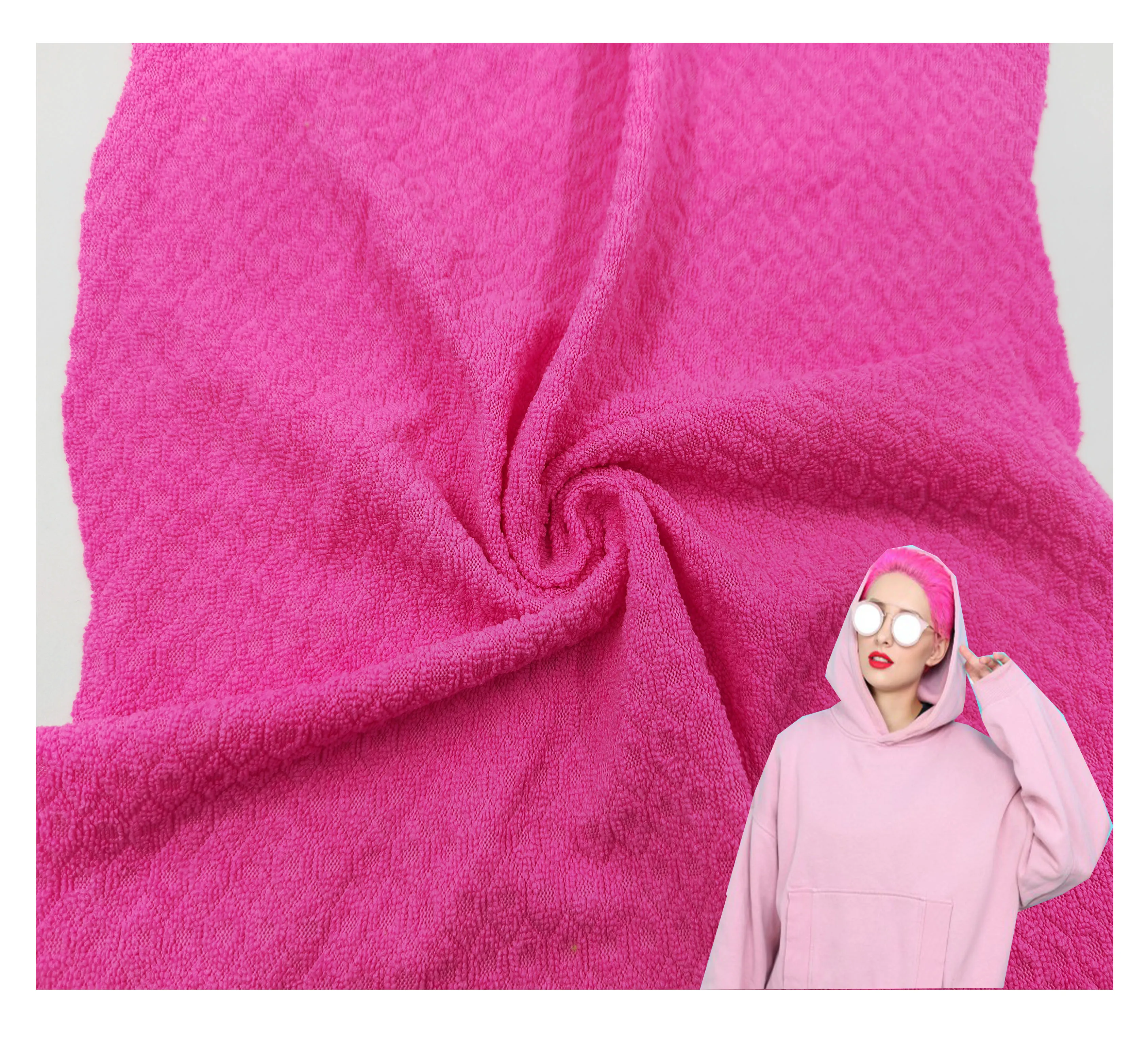 Soft Hand Feel Stretch Terry Cloth Fabric , Plain Dyed Knitted Polyester French Terry Fabric For Hoodie