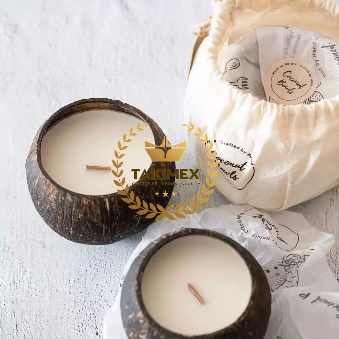 High quality best selling coconut candle soy wax scented candle in coconut shell bowl From Takimex Vietnam