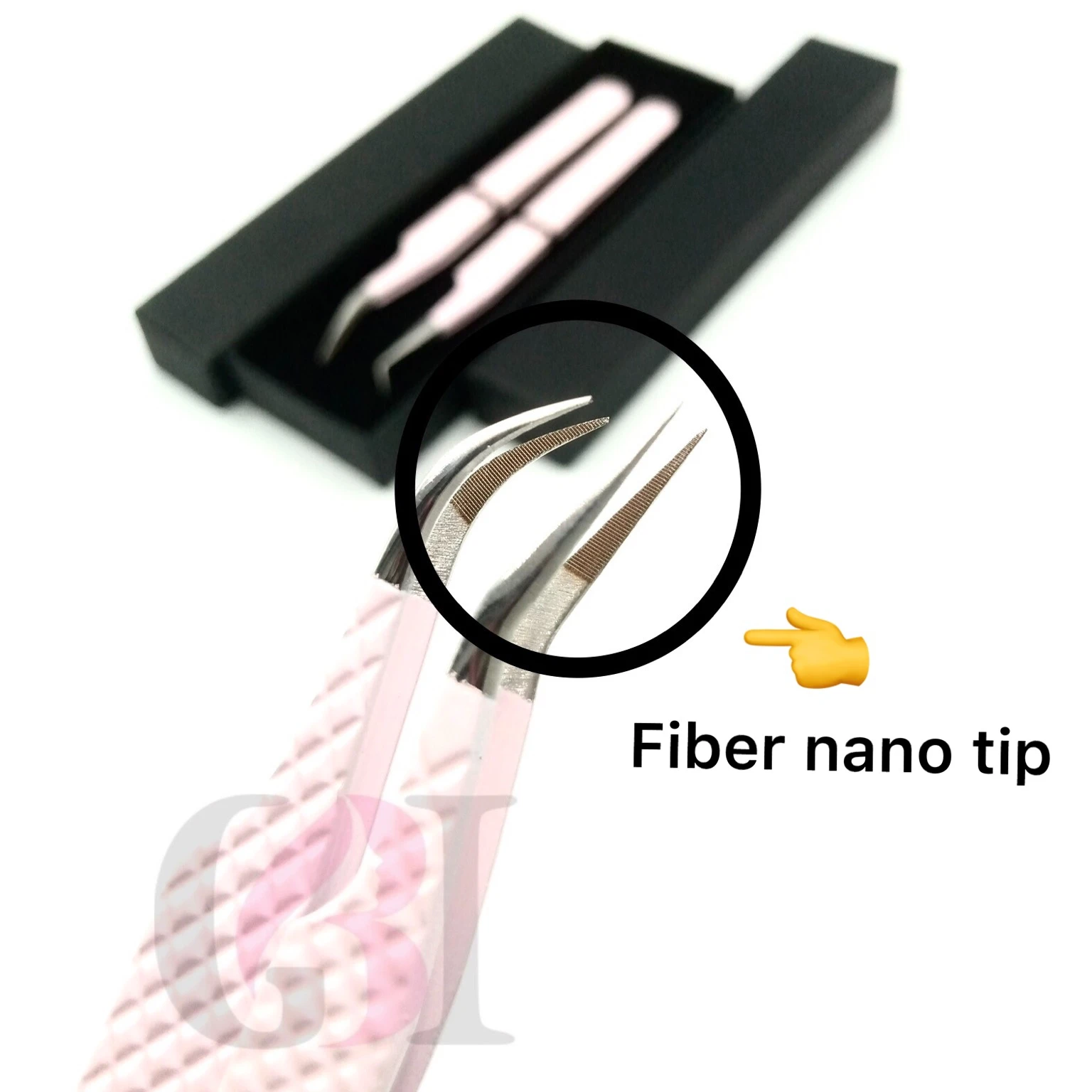 New Style 45 Degree Baby Pink Powder Coating Curved Fiber Nano Tip Eyelash Extension Tweezers Stainless Steel Beauty Instruments