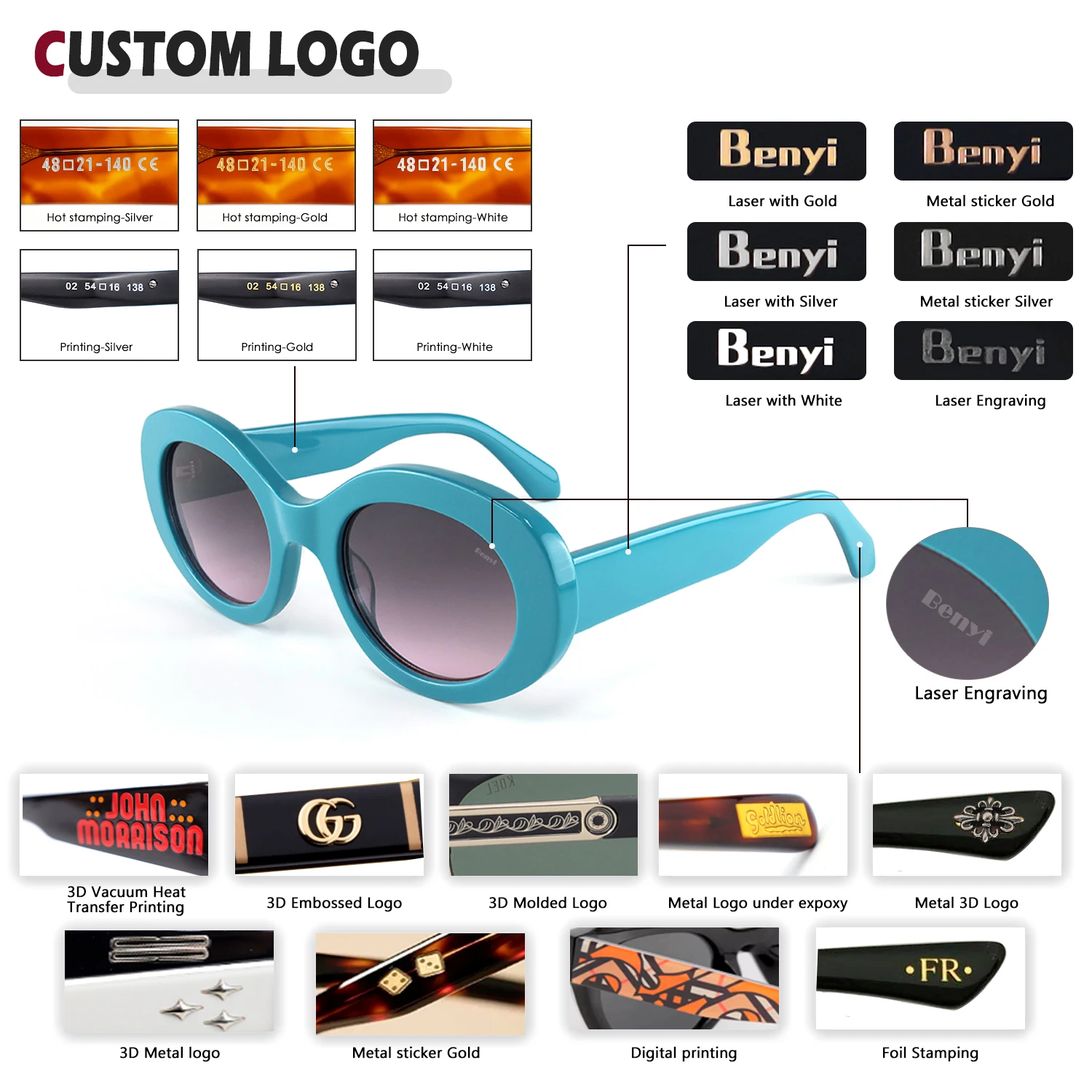 Benyi high end acetate sunglasses customized logo round polarized UV 400 Oval sunglasses for women