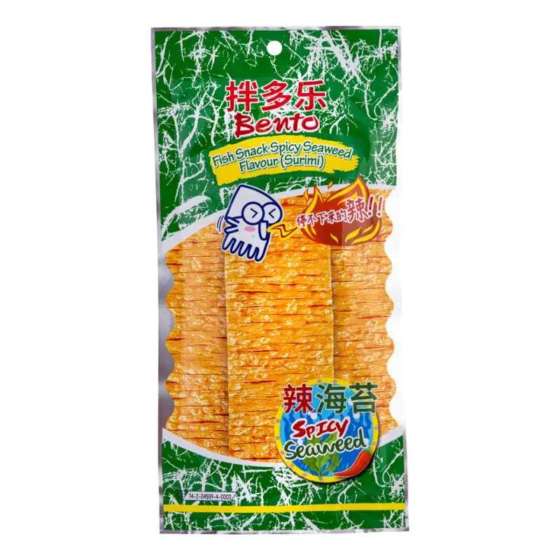Bento Squid Seafood Snack (Spicy Seaweed) Green Bag 20g. Wholesale Cheap Price Product from Thailand