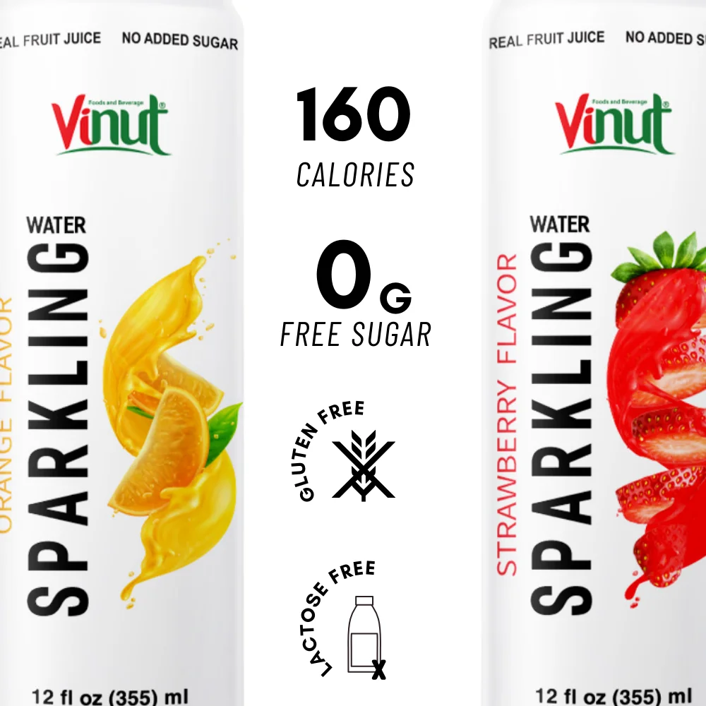 Free Sample 355ml Orange Fruit Juice Sparkling Water Drink Wholesale Soft Drink From Vietnam Private Label OEM