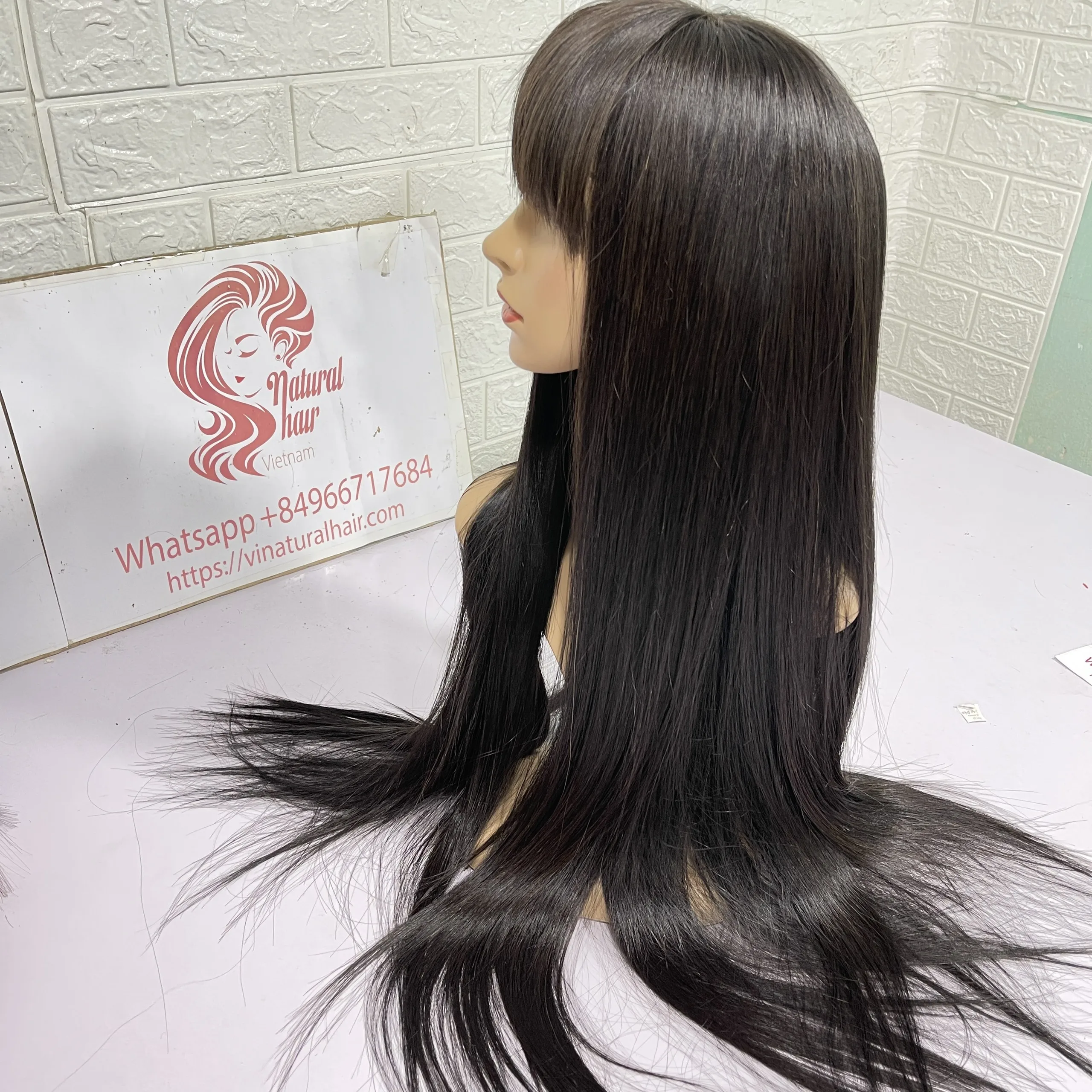 100% REAL HUMAN HAIR Straight Bones, Wig With Front Bangs