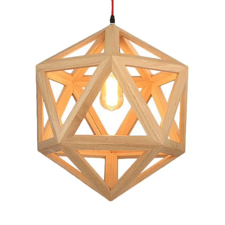 3D Square Block Wooden LED Bulk Ceiling Pendent Light Elegant Look Wood Made Hanging Pendant Lights Home Decor Lighting Lamp