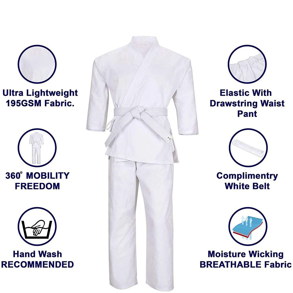 Martial Arts Karate Elastic Drawstring Uniform for Kids & Adult Lightweight Student Gi with Belt