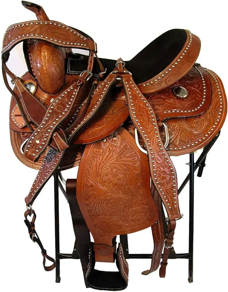 EQUESTRIAN HORSE BARREL TRAIL LEATHER COWBOY ROUND SKIRT WESTERN SADDLE HAND TOOLED Horse Racing Products From