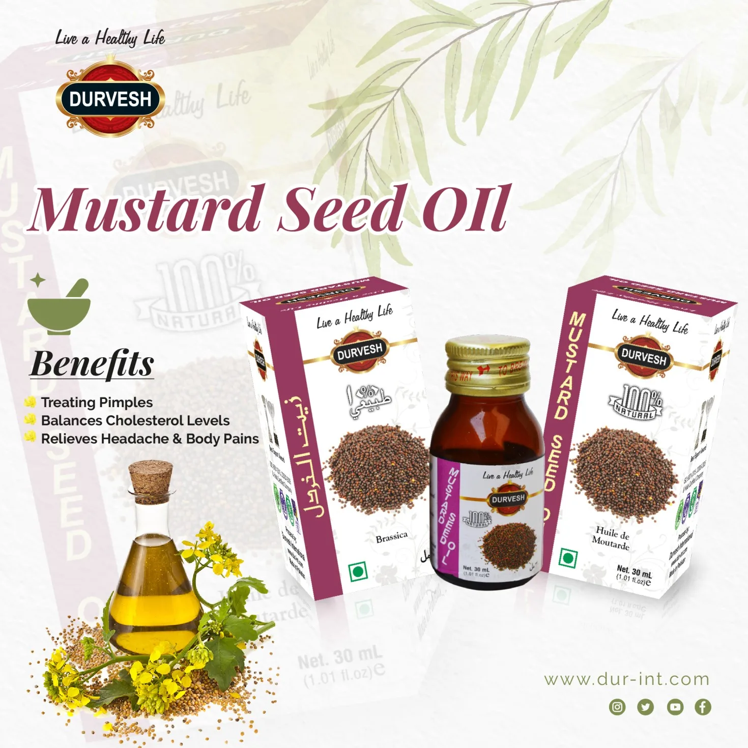 MUSTARD OIL / RAPESEED OIL 30ML PET BOTTLE & GLASS BOTTLE 100% PURE MUSTARD OIL FOR COOKING