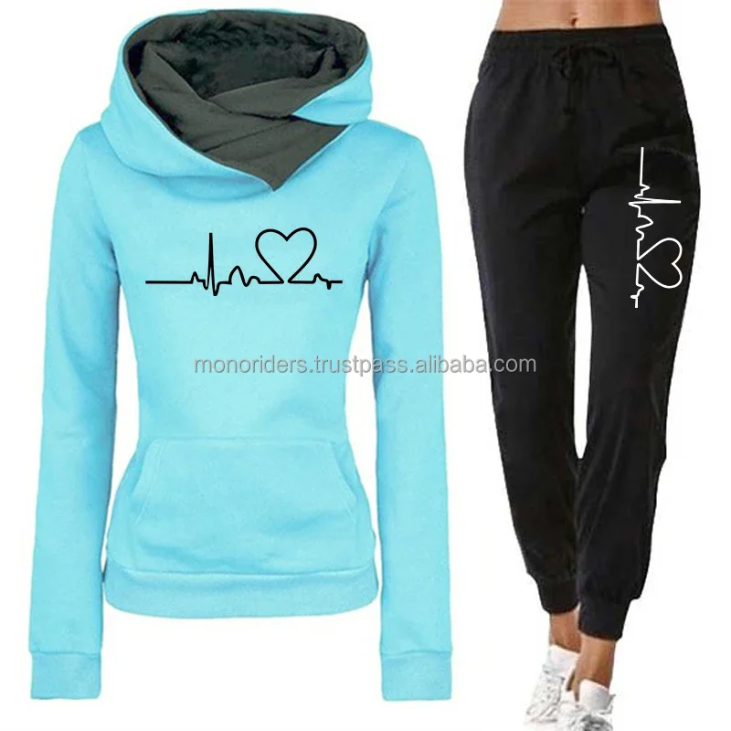 Custom Logo High Quality Sweatpants and Hoodie Set Sports Suit Track Suits Trousers Two Piece Set Jogging Tracksuit for Girls