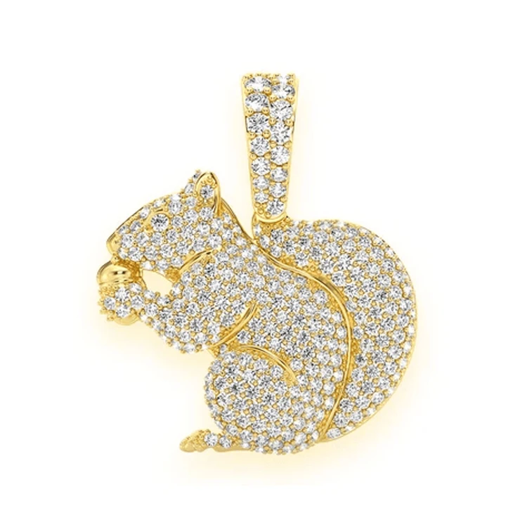 Hot Selling Elegant Design 14K Gold 1.25 TCW & 12 Grams Custom Squirrel Eating Acorn Moissanite Diamond Pendant for Bulk Buyers