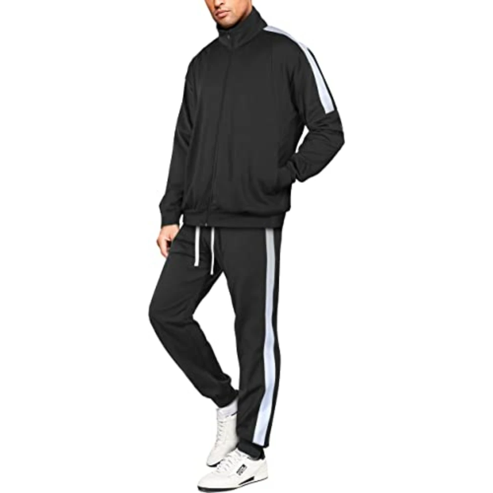 Mens Comfort Athletic PAK Made Striped Athletic Casual Running Workout Sweat Suit Combo Oversized Tracksuit