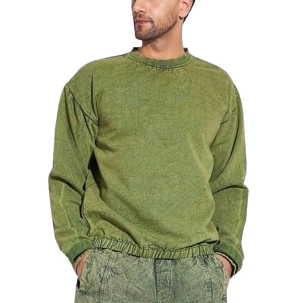 Long Sleeve Winter And Autumn Season Crewneck Men Sweatshirt Newest Design Soft Fabric Made Men Acid Wash Sweatshirt