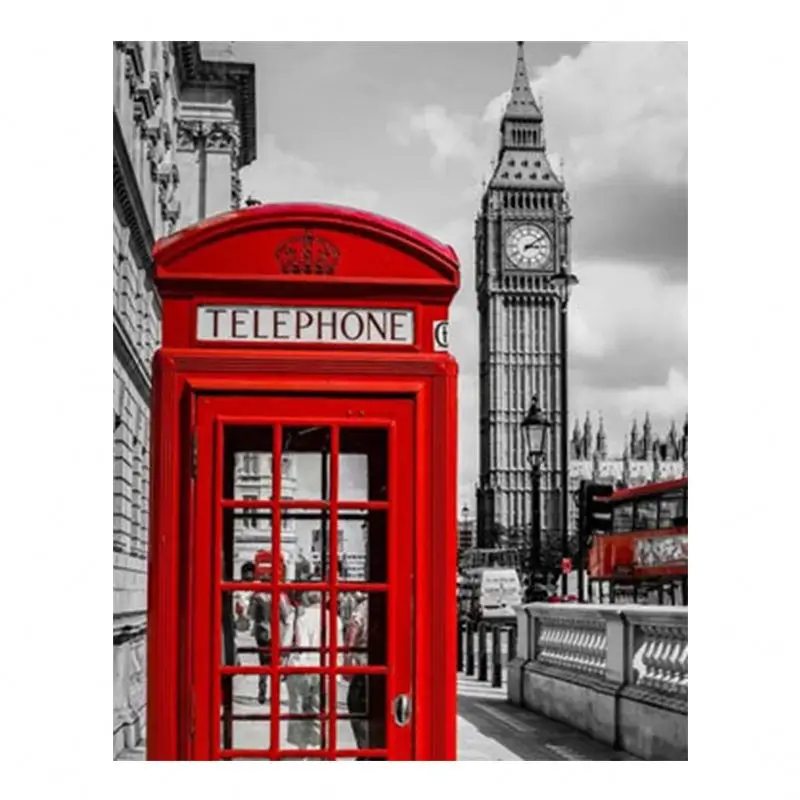 2021 Hot Sale 5D Diy Diamond Symbol Crafts Urban Street View Phone Booth Pattern Art Decoration Painting