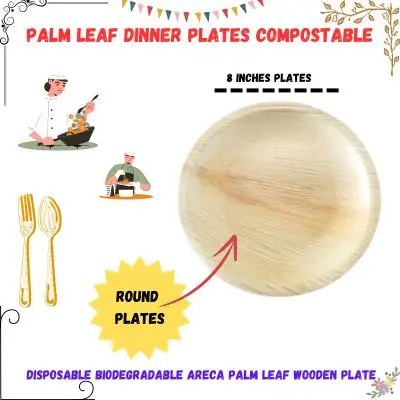 Biodegradable Bamboo Dinnerware 8 Inches Go Green Wood Style Disposable Fruit Dessert Plates Pack 50pcs for Parties