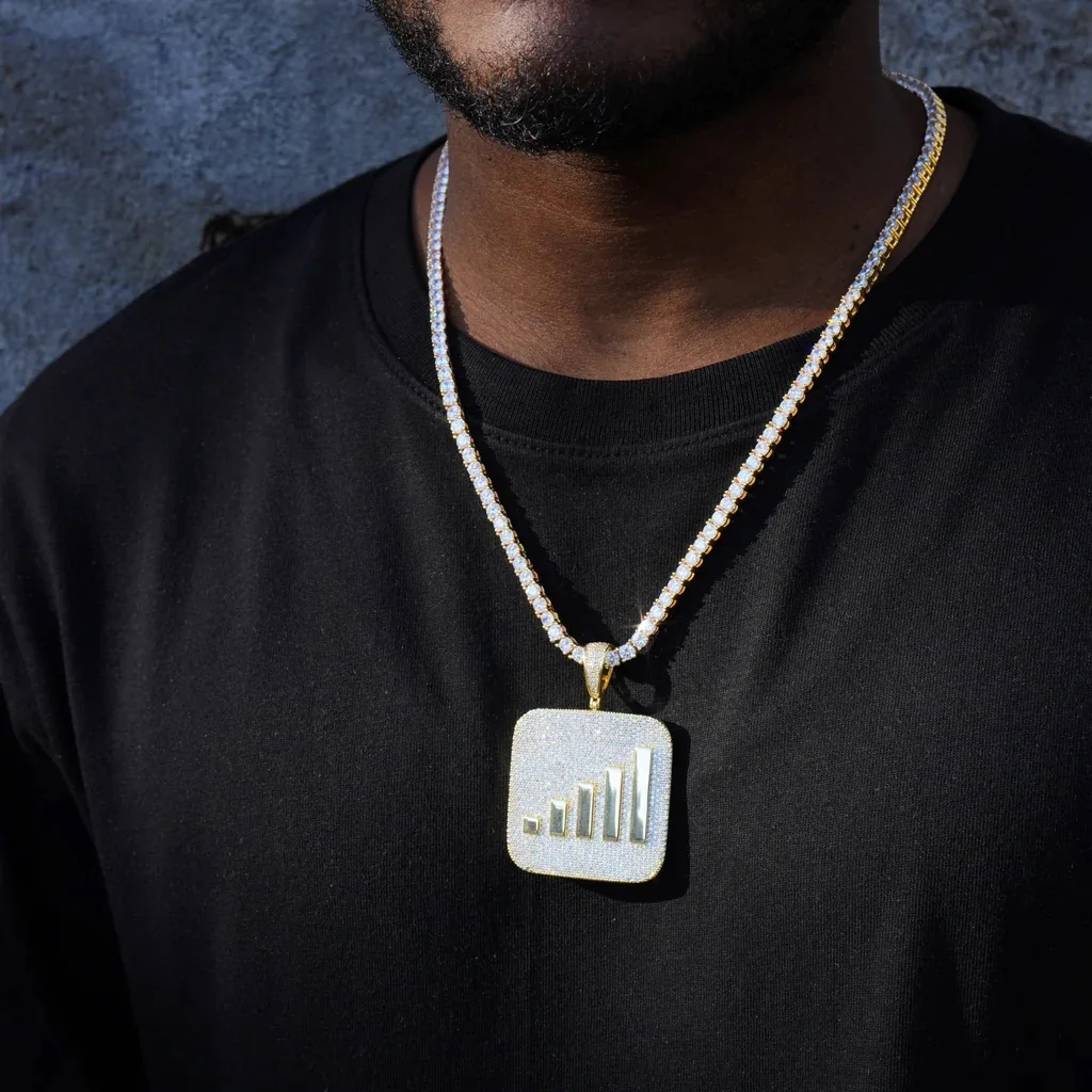 Exquisite GOLD PLATED Moissanite Diamond ICED PHONE SIGNAL Fully iced out hip hop Fashion Gold Plated 925 Silver Pendant